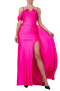 Colors Dress One Shoulder Beaded Bodice Front Slit Gown