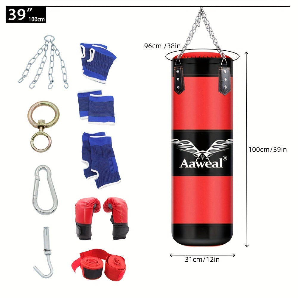 NNETM Hanging Hollow Boxing Sandbag Set with Hook for Home Gym(Red)
