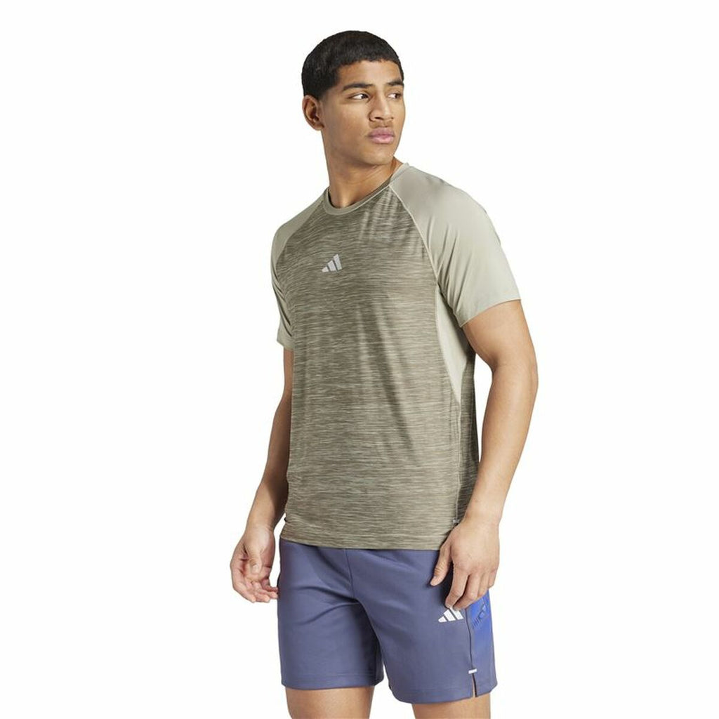 Men’s Short Sleeve T-Shirt Adidas Gym+ 3 Bandas Brown