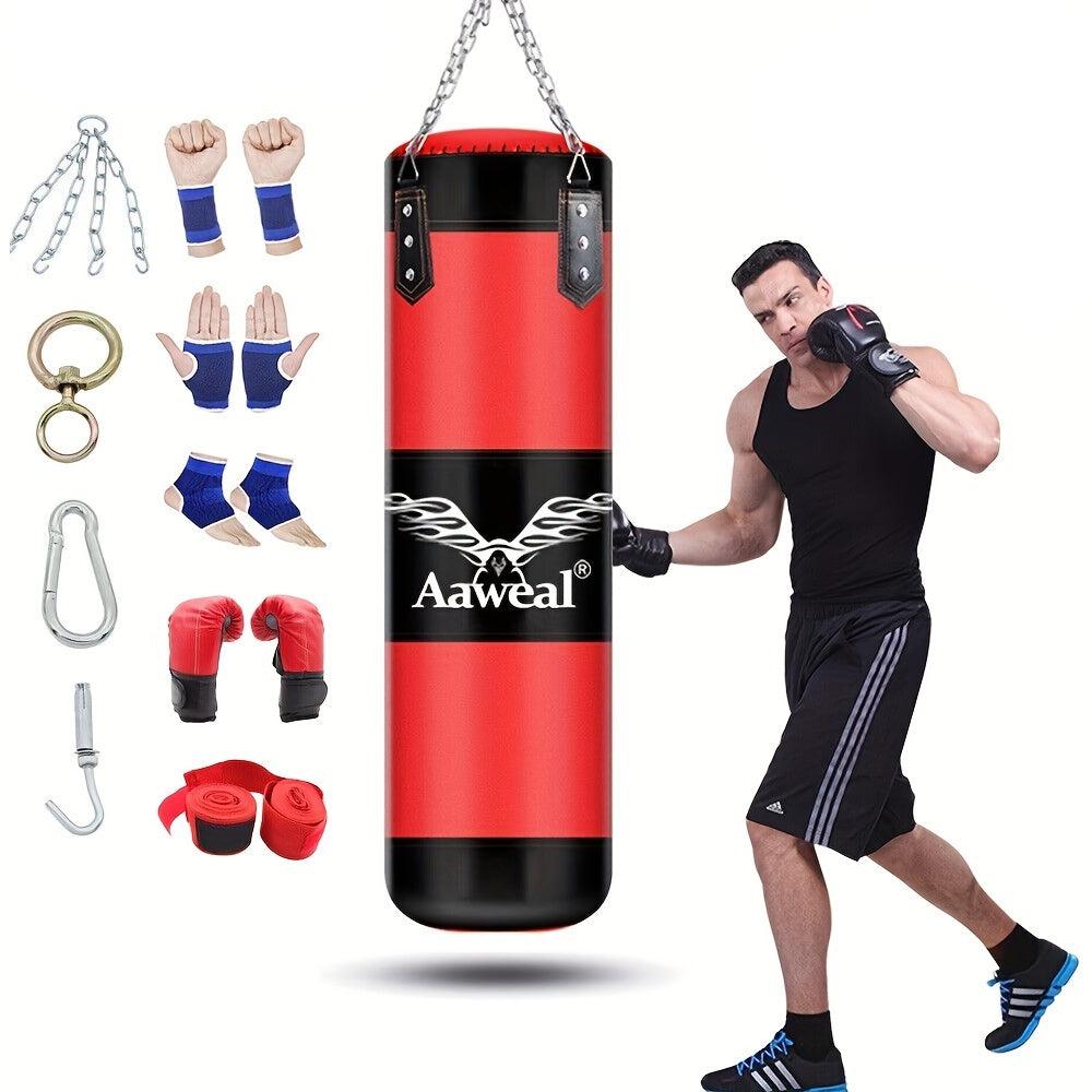 NNETM Hanging Hollow Boxing Sandbag Set with Hook for Home Gym(Red)