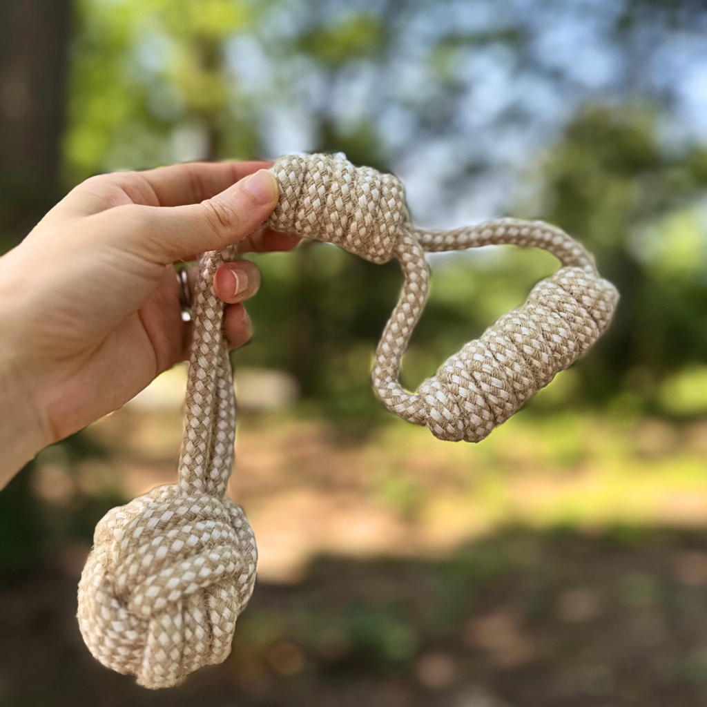 Forest Knot Hemp Rope Tug Toy with Handle