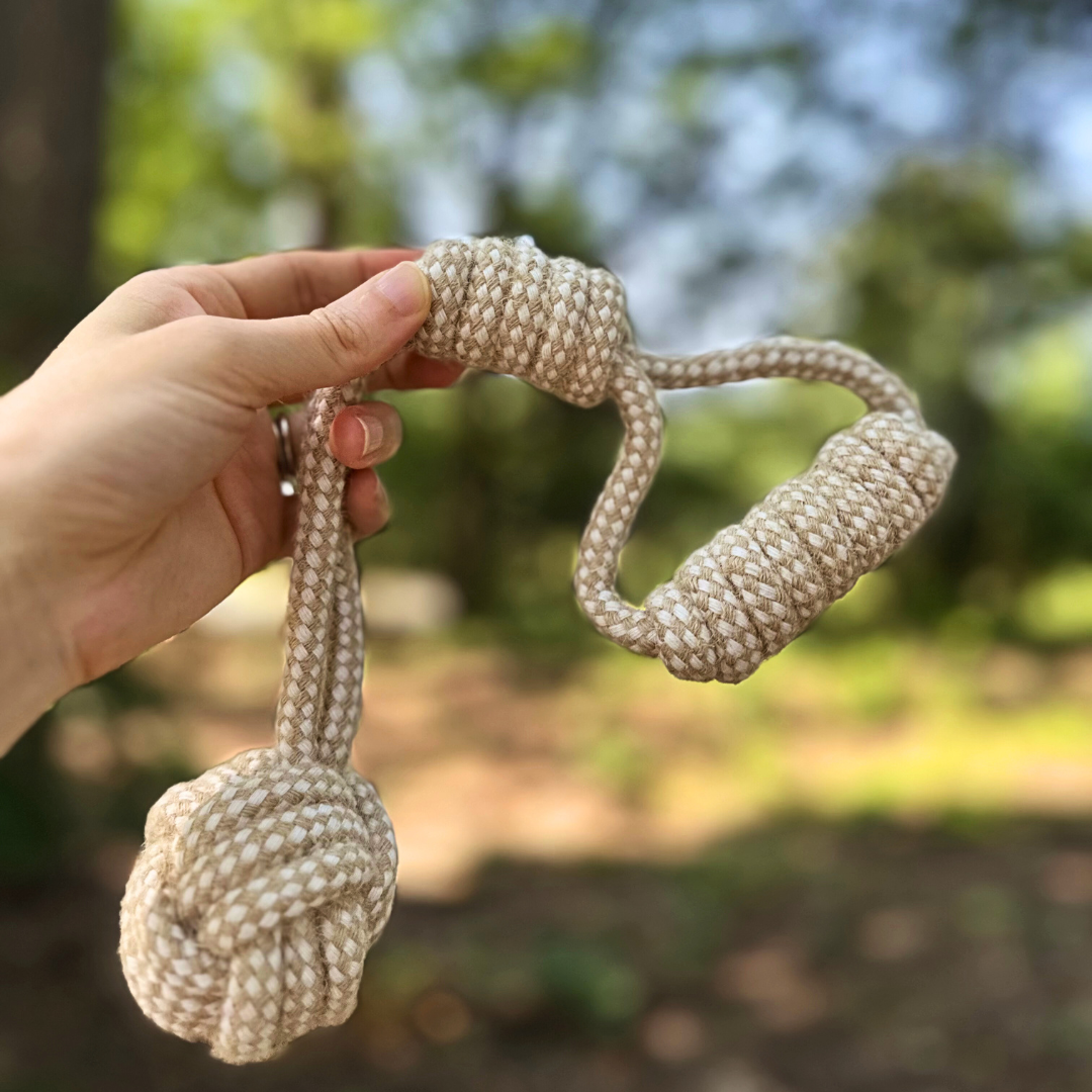 Forest Knot Hemp Rope Tug Toy with Handle