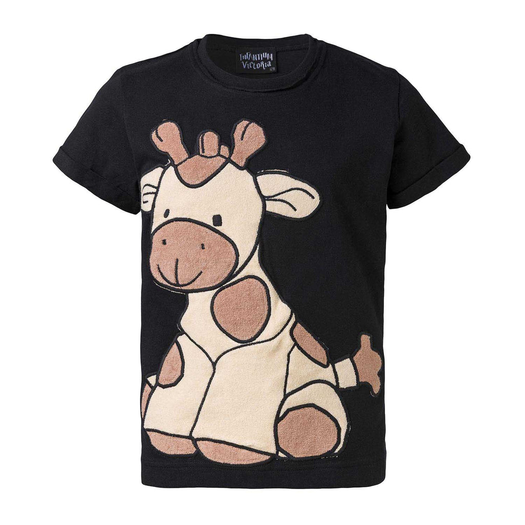 Kids Black T-Shirt with Giraffe Application