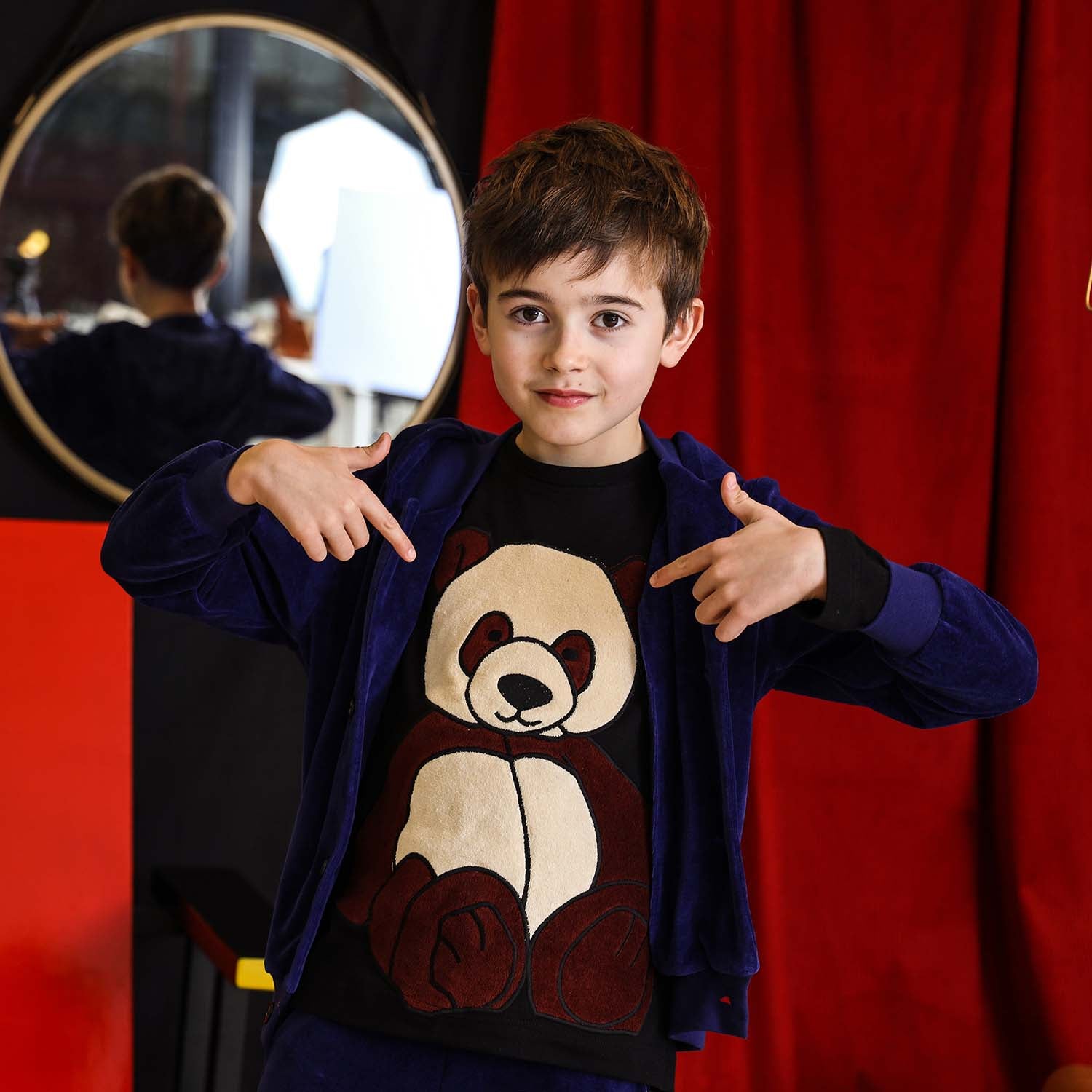 Kids Black T-Shirt with Panda Application