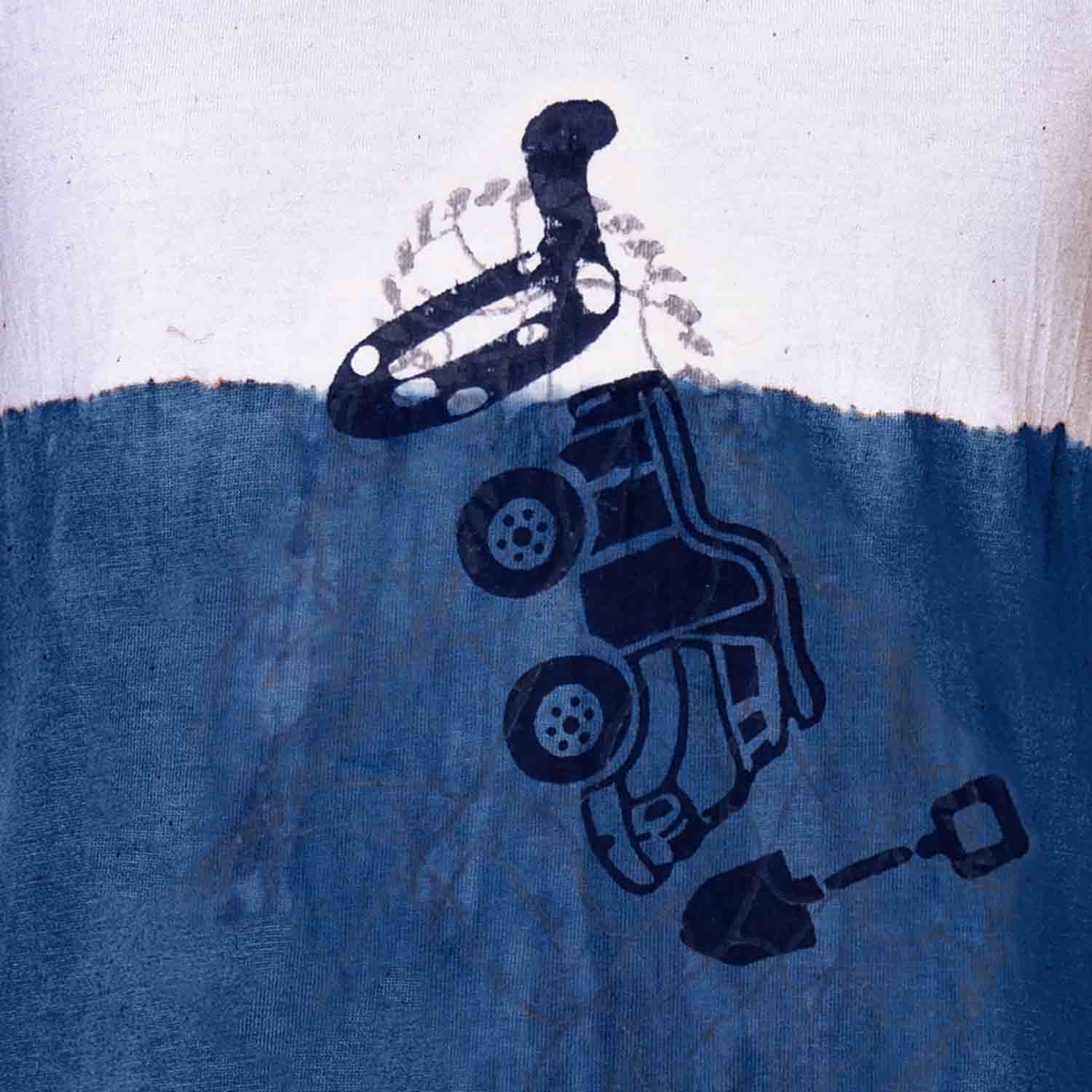 Artisanal T-Shirt Naturally Dyed with Indigo and Toy Block Print