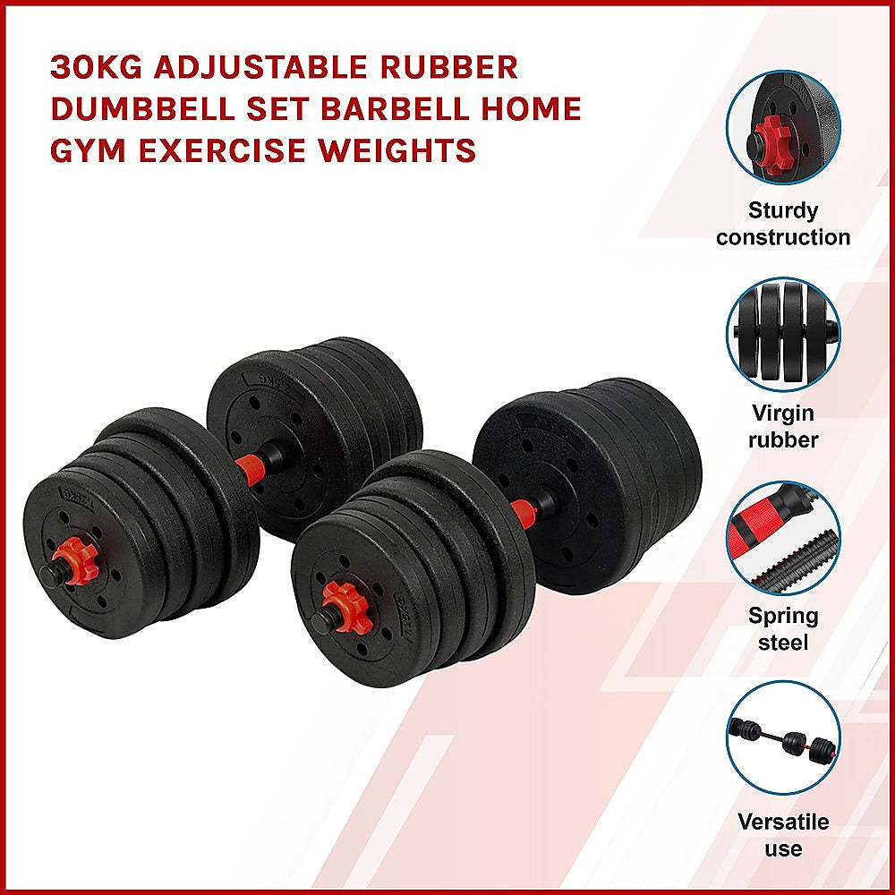 NNEDSZ 30kg Adjustable Rubber Dumbbell Set Barbell Home GYM Exercise Weights