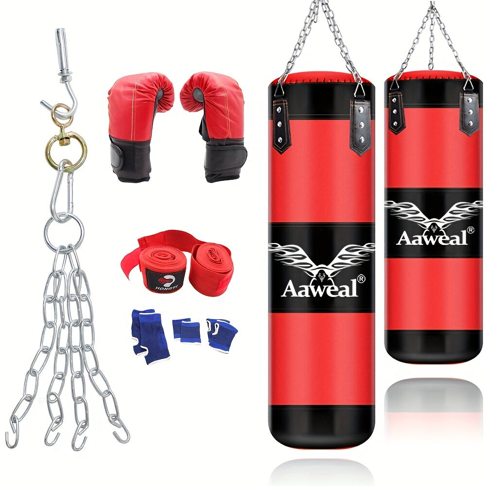 NNETM Hanging Hollow Boxing Sandbag Set with Hook for Home Gym(Red)