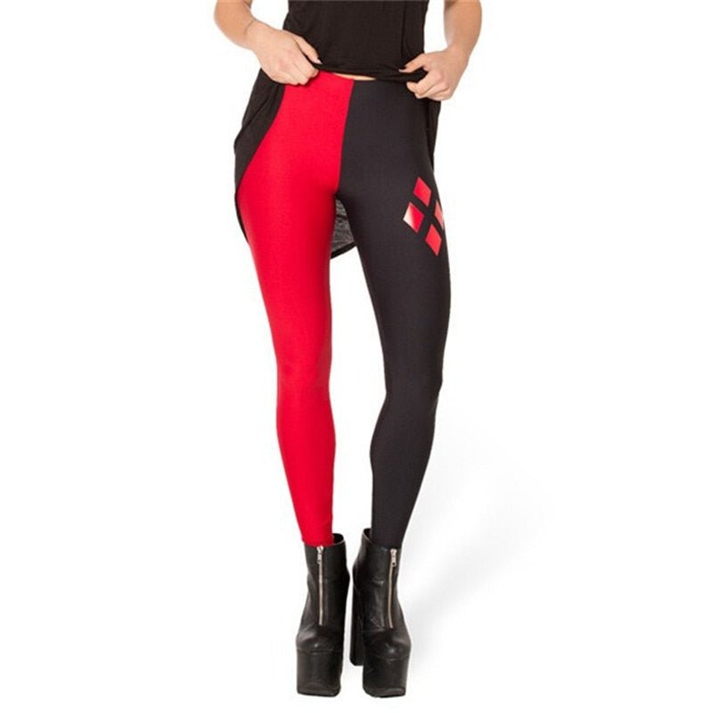 Brand Harley Quinn Leggings Fashion Women Clothes  Digital Print Pants New FitnessRed and black spell Ling grid leggins