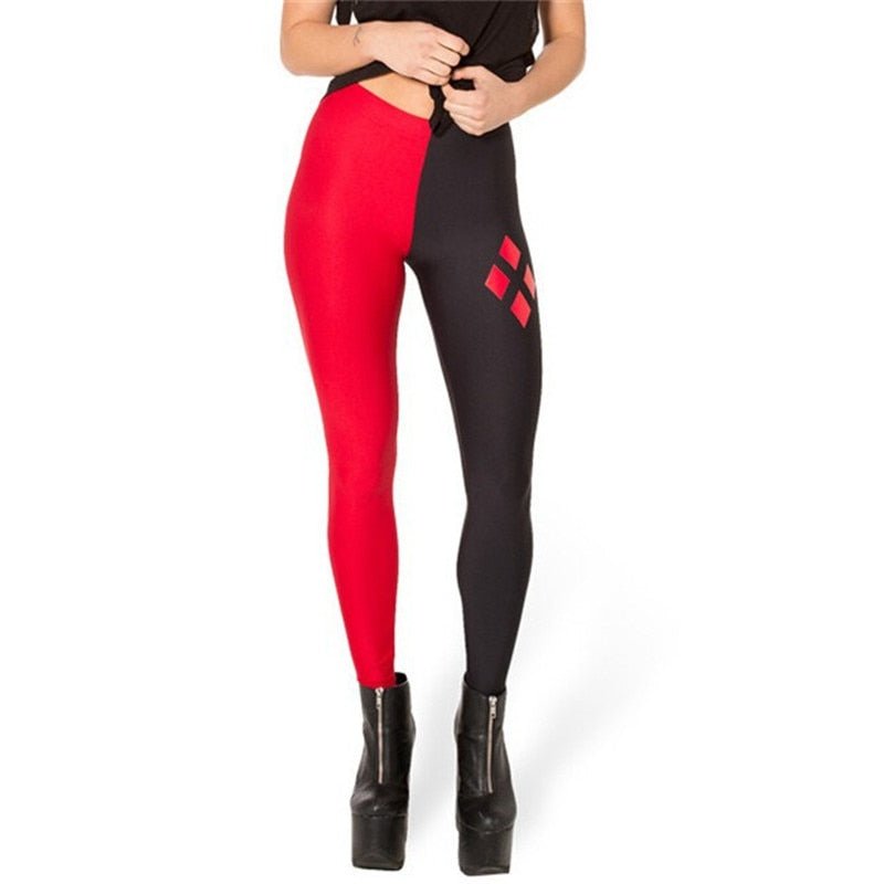 Brand Harley Quinn Leggings Fashion Women Clothes  Digital Print Pants New FitnessRed and black spell Ling grid leggins