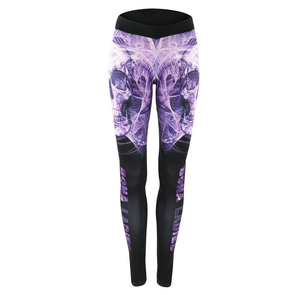 Classic Skull Printed Women Leggings Fitness Gothic Purple Mist Ankle Pants Sexy Workout Leggins Middle Waist