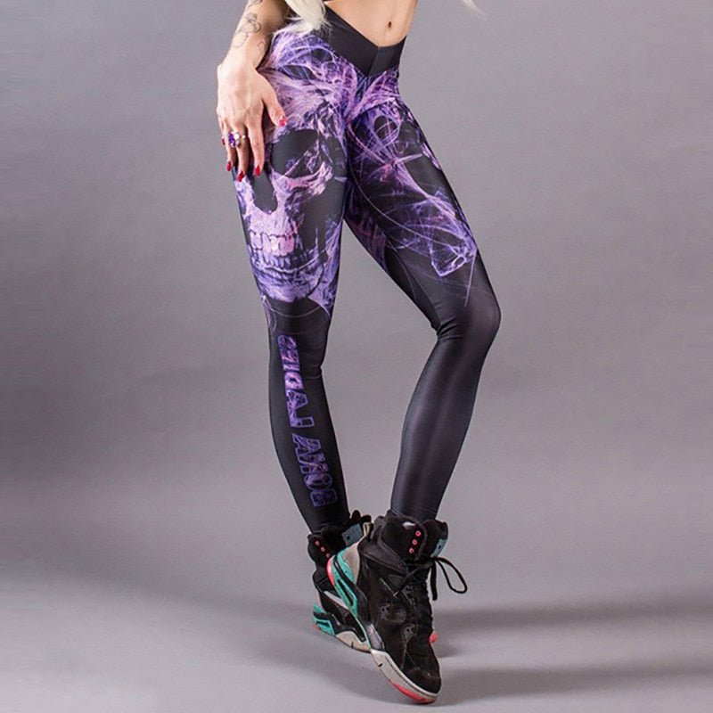 Classic Skull Printed Women Leggings Fitness Gothic Purple Mist Ankle Pants Sexy Workout Leggins Middle Waist