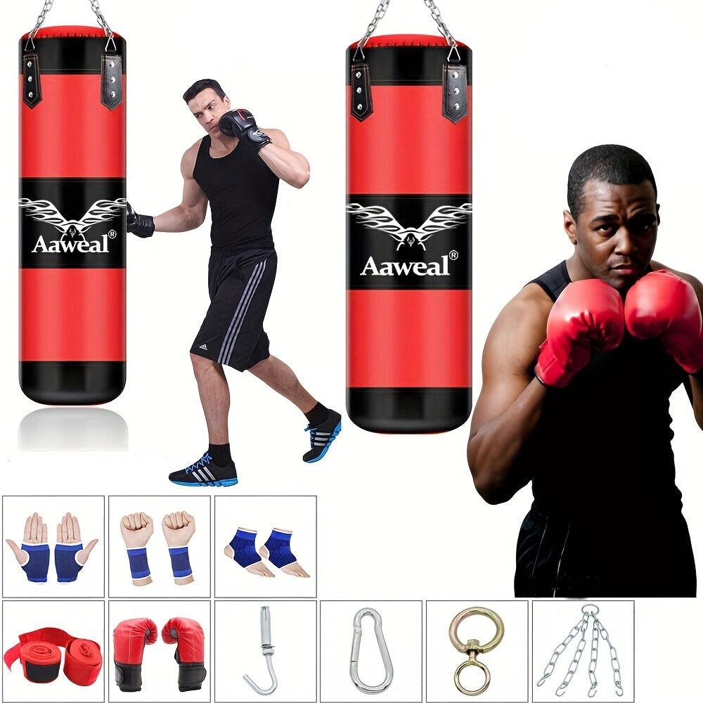 NNETM Hanging Hollow Boxing Sandbag Set with Hook for Home Gym(Red)