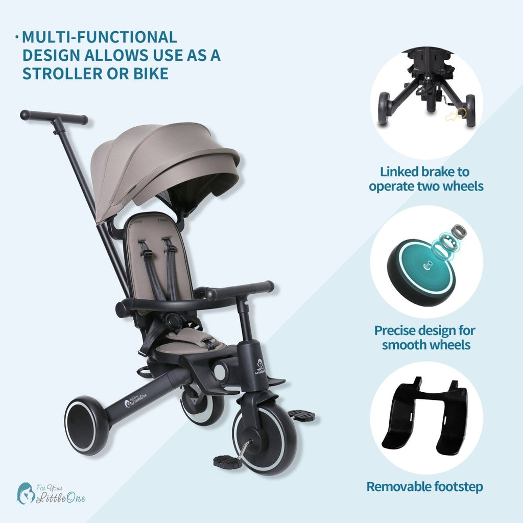 Foryourlittleone Xplor 6 in 1 Foldable Trike - Grey Olive (10m-5y)