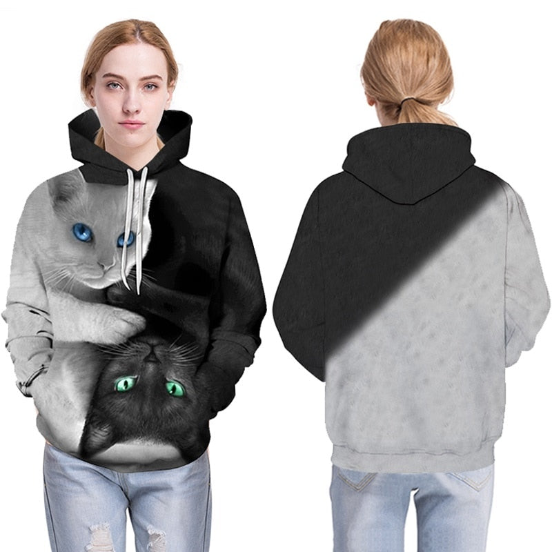 Men Hooded Sweatshirts two cat 3D Print hoody Casual Pullovers Streetwear Tops Autumn Regular Hipster hip hop