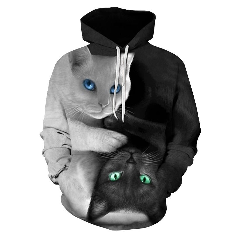 Men Hooded Sweatshirts two cat 3D Print hoody Casual Pullovers Streetwear Tops Autumn Regular Hipster hip hop