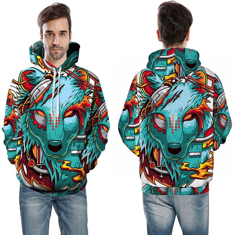 Fashion Autumn Winter Thin 3d Sweatshirts Men/Women Hooded Hoodies Print Wolf demon Hoody Pullover