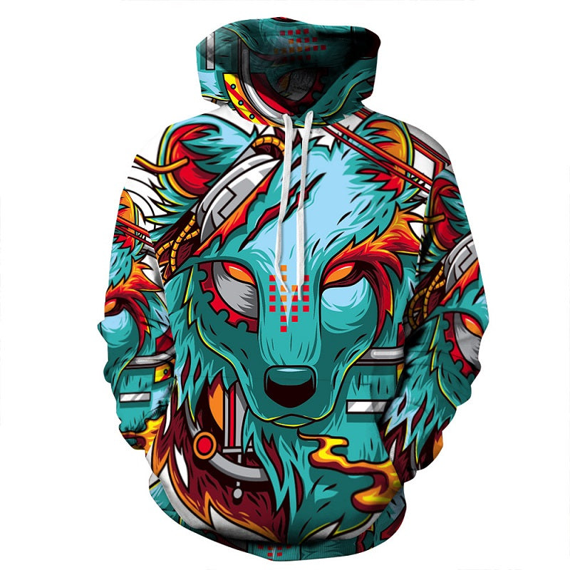 Fashion Autumn Winter Thin 3d Sweatshirts Men/Women Hooded Hoodies Print Wolf demon Hoody Pullover
