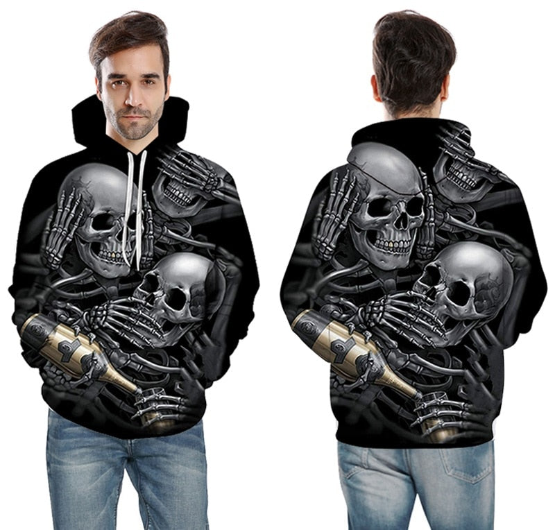 Men/Women 3d Hoodies Skulls Champagne Print  Hooded Hoodies Thin 3d Sweatshirts Hoody Autumn WintTops