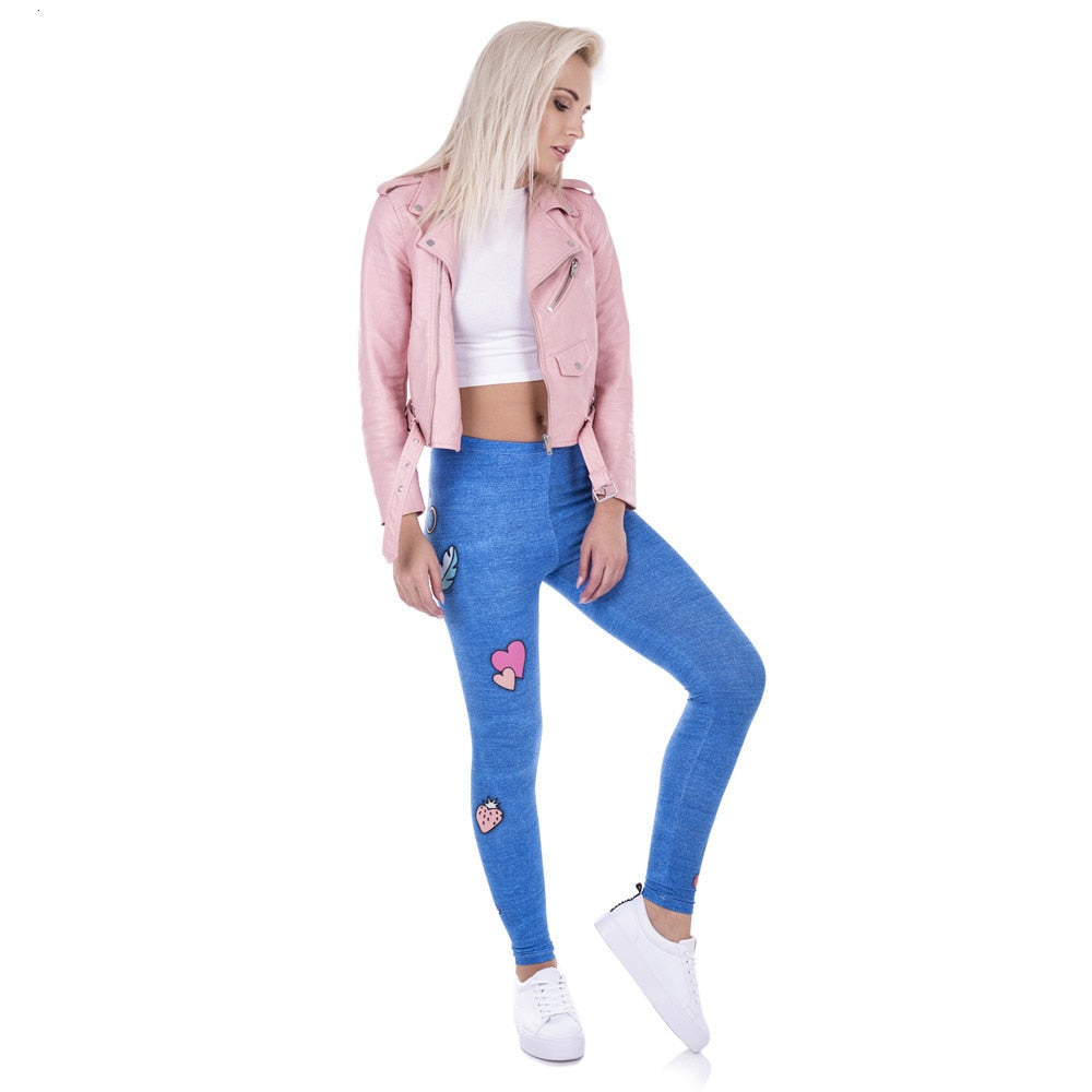 Fashion Legging Female Gang Jeans Design Legins Denim Blue Leggins Printed 100% Brand New Women Leggings Women Pants