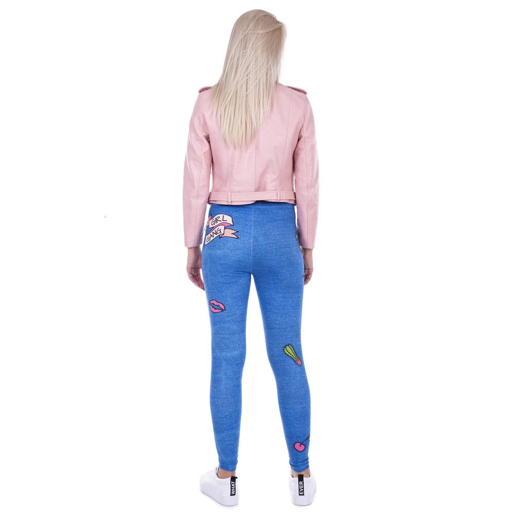 Fashion Legging Female Gang Jeans Design Legins Denim Blue Leggins Printed 100% Brand New Women Leggings Women Pants