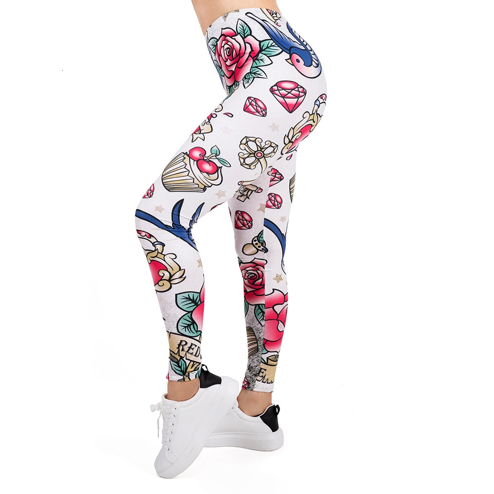 Women Legging Valentines Tattoos Printing Leggins Slim High Elasticity Legins