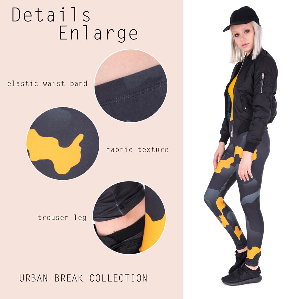 New leggins mujer Orange Gray Camo Printing legging fitness feminina leggins Woman