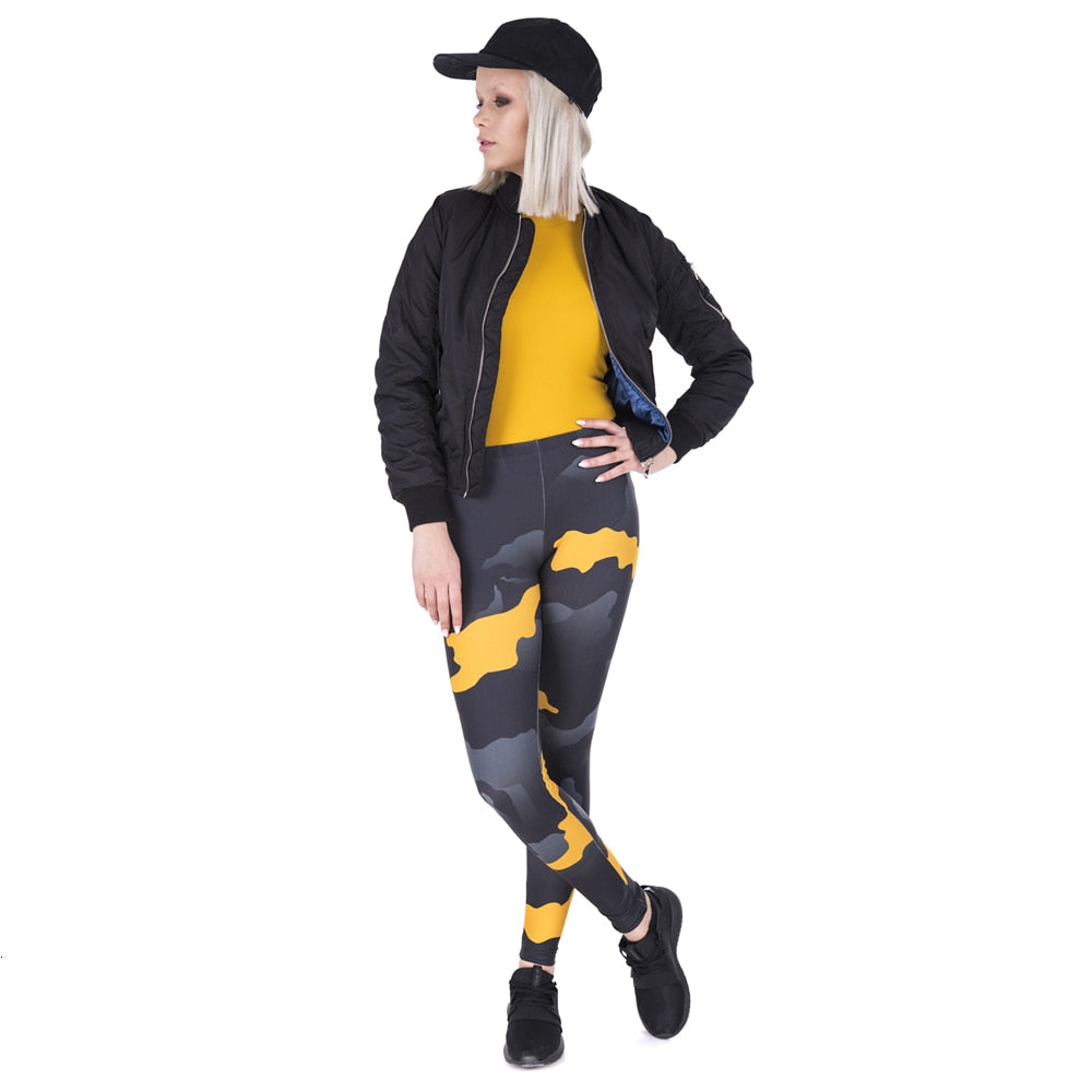 New leggins mujer Orange Gray Camo Printing legging fitness feminina leggins Woman