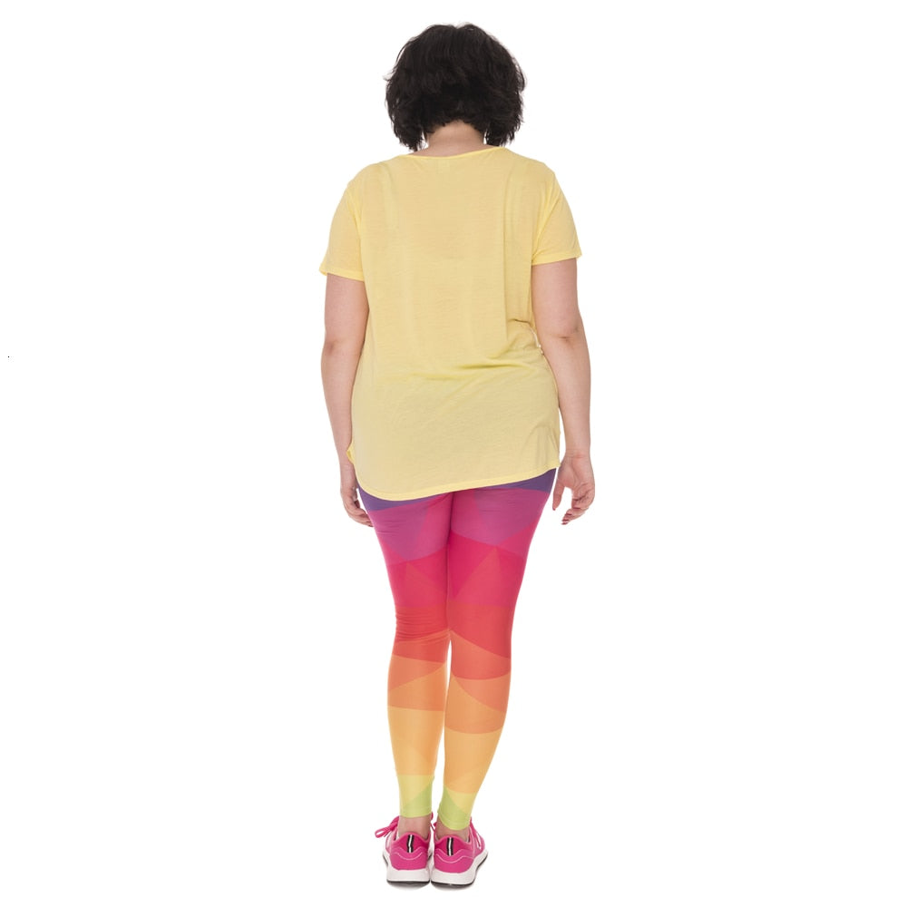 Fashion Large Size Leggings Triangles Rainbow Printed High Waist Leggins