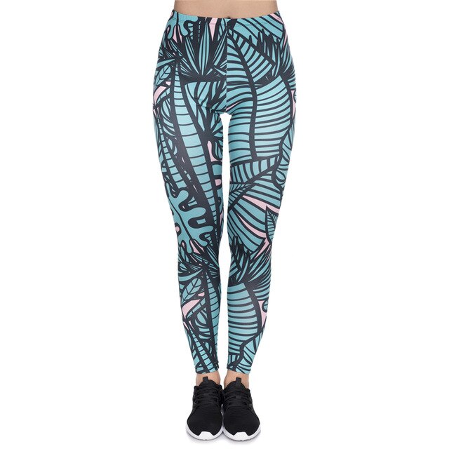 Leggins mujer Green Tropical Leaves Printing legging feminina leggins fitness Woman Pants workout leggings