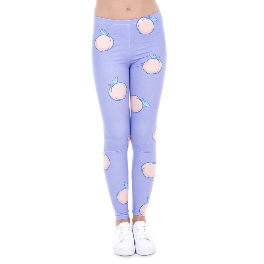 Women Leggings Peach Leggins Printed Purple Legging for Woman Pants Casual Legins Stretchy Trousers