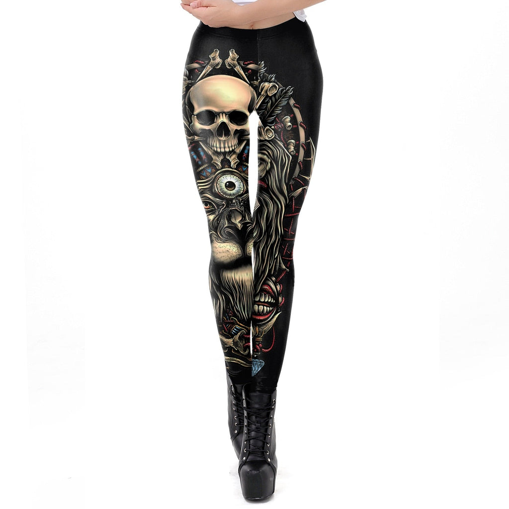 Skull Punk Women Legging Gothic Style Lion Retro Vintage Steampunk Leggins Ankle Pants