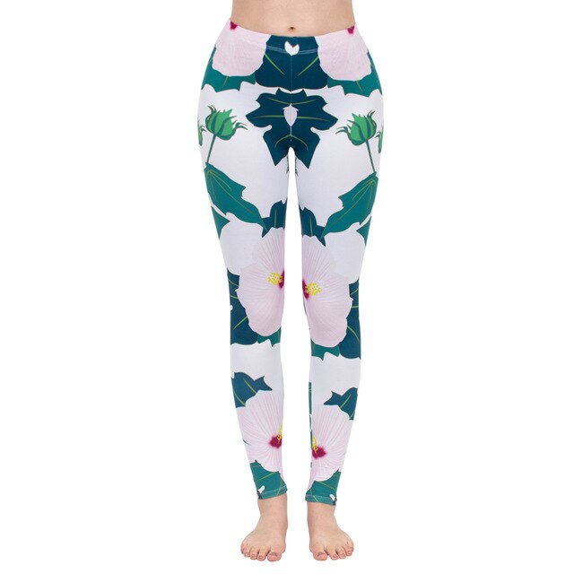 Fashion Women Legging Pink Tropics Printing With Multicolor Pattern Leggins High Elasticity Legins Fitness Pants Leggings