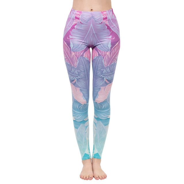 Fashion Women Legging Pink Tropics Printing With Multicolor Pattern Leggins High Elasticity Legins Fitness Pants Leggings