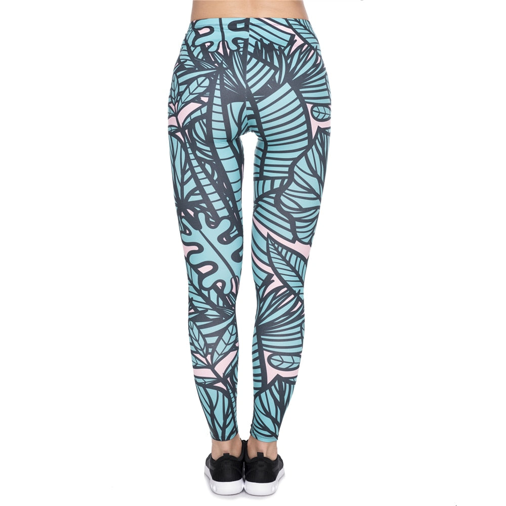 Leggins mujer Green Tropical Leaves Printing legging feminina leggins fitness Woman Pants workout leggings