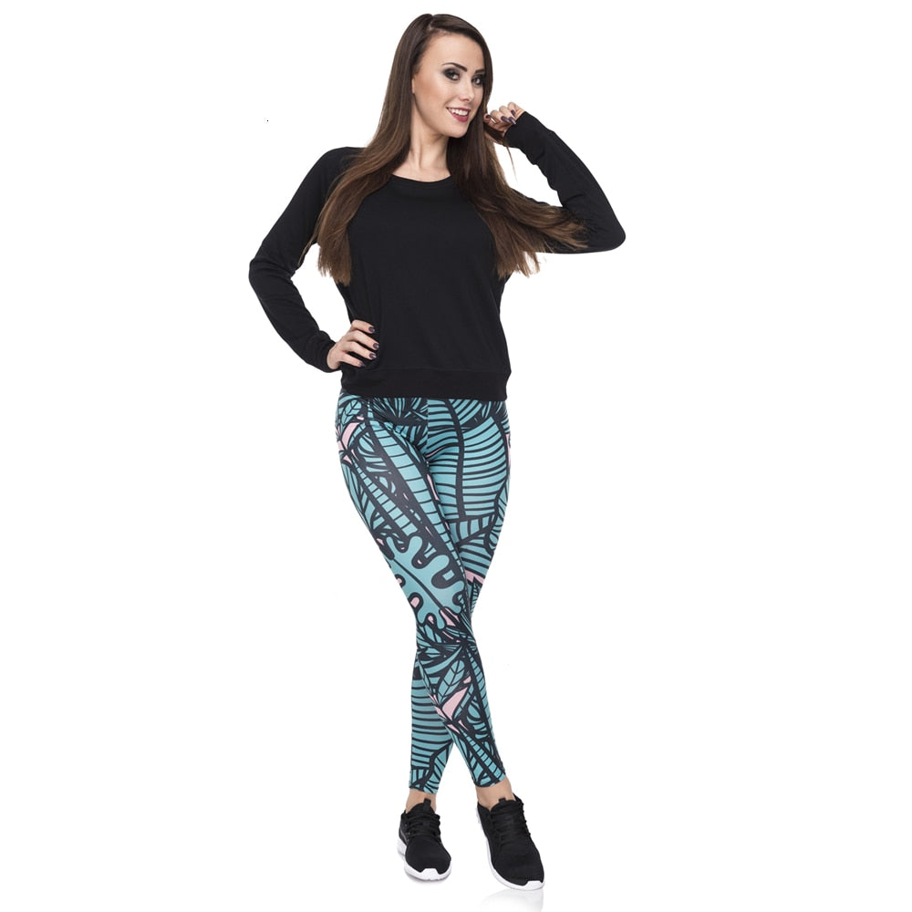 Leggins mujer Green Tropical Leaves Printing legging feminina leggins fitness Woman Pants workout leggings