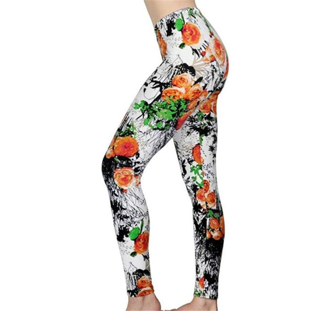 Fashion Girl Legging Spandex Aptitud Print Floral Leggings Leggins Milk Silk