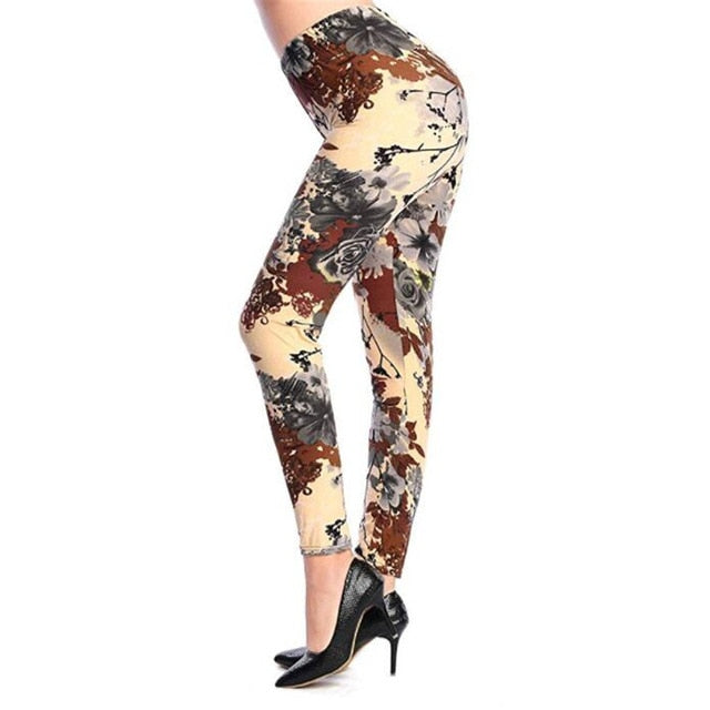 Fashion Girl Legging Spandex Aptitud Print Floral Leggings Leggins Milk Silk