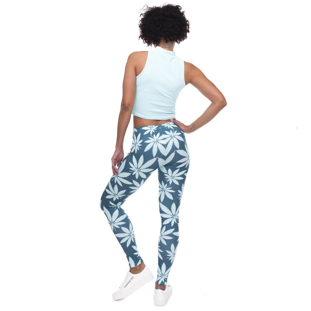 Fashion Leggings Mint Weed Printing Fitness Legging High Stretch Leggins High Waist Slim Sexy Legins Trouser Women Pants