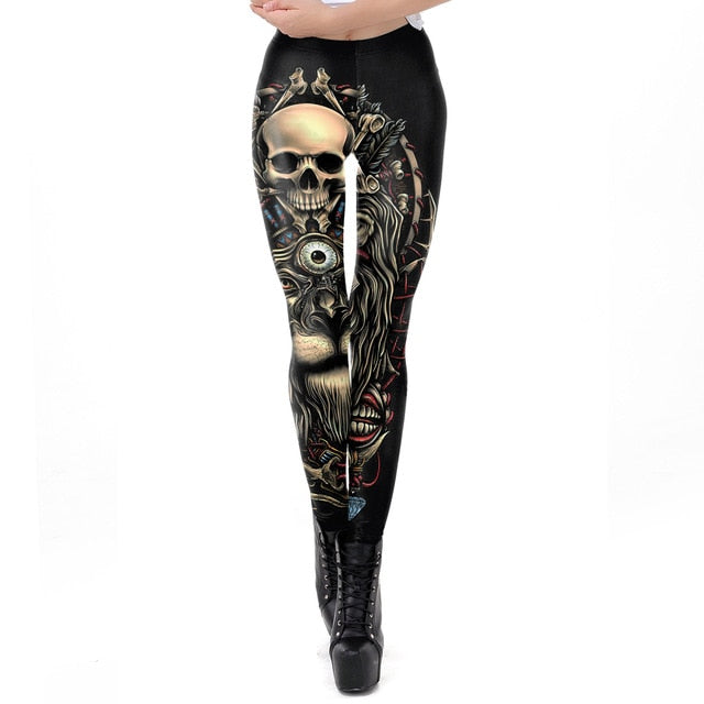 Skull Punk Women Legging Gothic Style Lion Retro Vintage Steampunk Leggins Ankle Pants