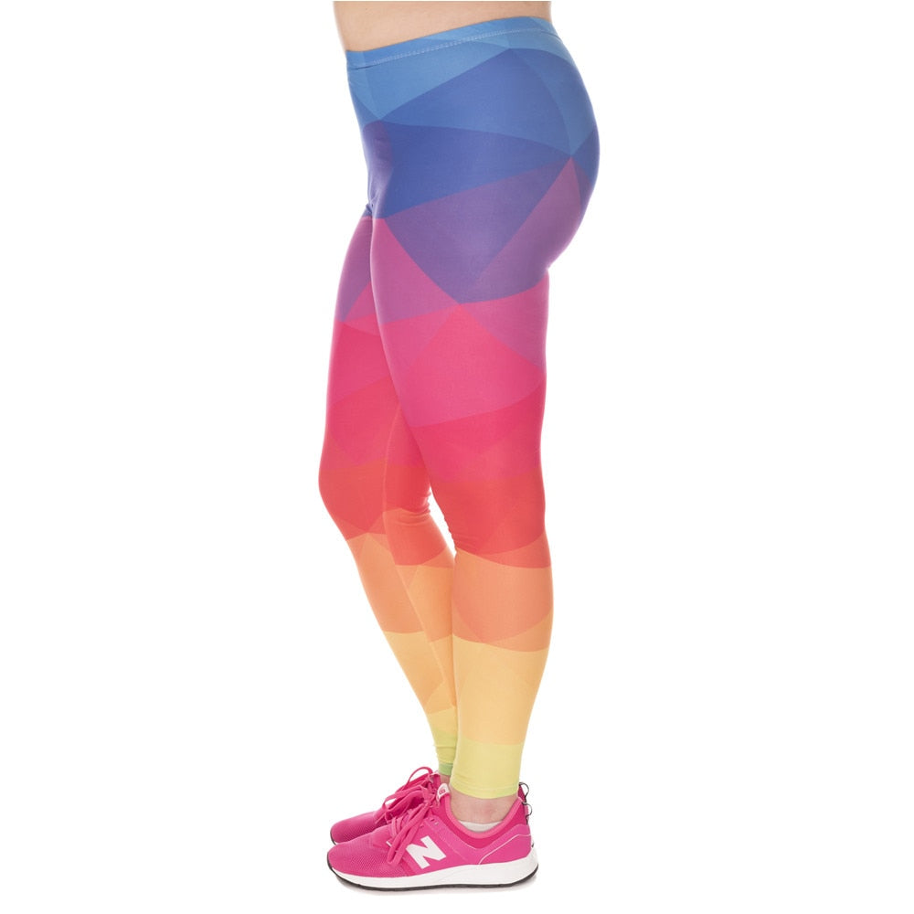 Fashion Large Size Leggings Triangles Rainbow Printed High Waist Leggins