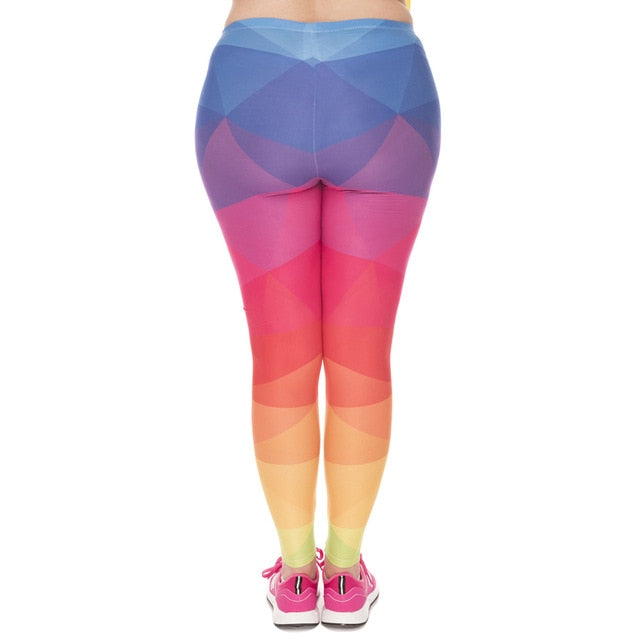 Fashion Large Size Leggings Triangles Rainbow Printed High Waist Leggins