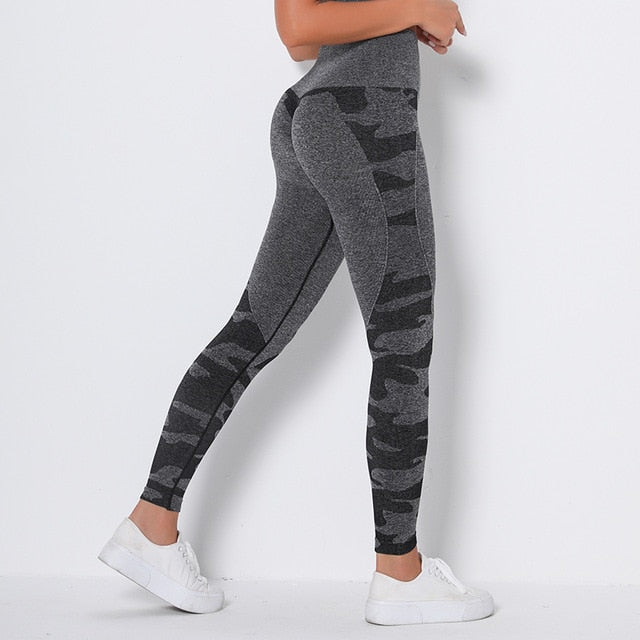 Running Yoga Pants Push Up Sports Leggings Camouflage Fitness Trousers  High Waist Booty Tights Seamless Tummy Control Leggins