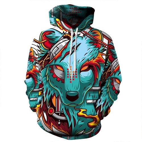Fashion Autumn Winter Thin 3d Sweatshirts Men/Women Hooded Hoodies Print Wolf demon Hoody Pullover