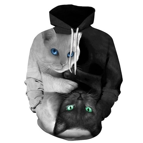 Men Hooded Sweatshirts two cat 3D Print hoody Casual Pullovers Streetwear Tops Autumn Regular Hipster hip hop