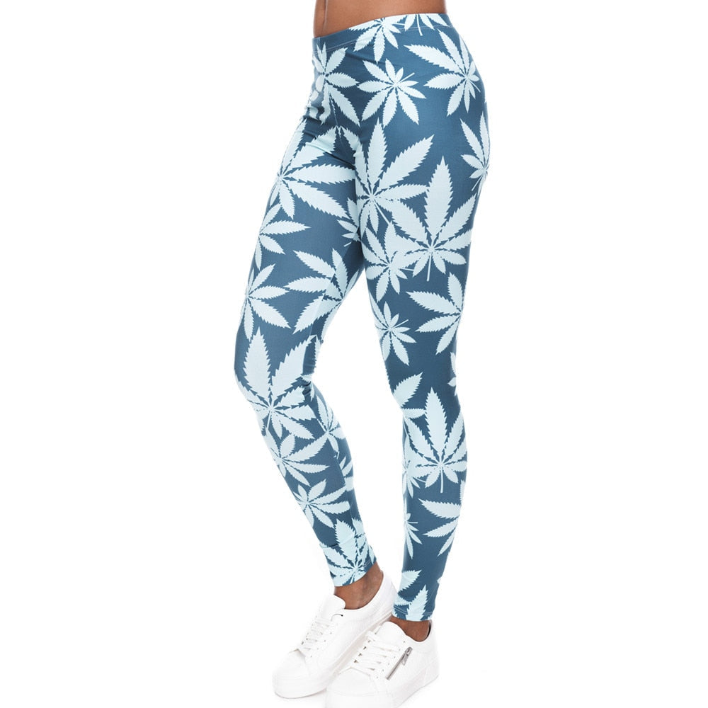 Fashion Leggings Mint Weed Printing Fitness Legging High Stretch Leggins High Waist Slim Sexy Legins Trouser Women Pants
