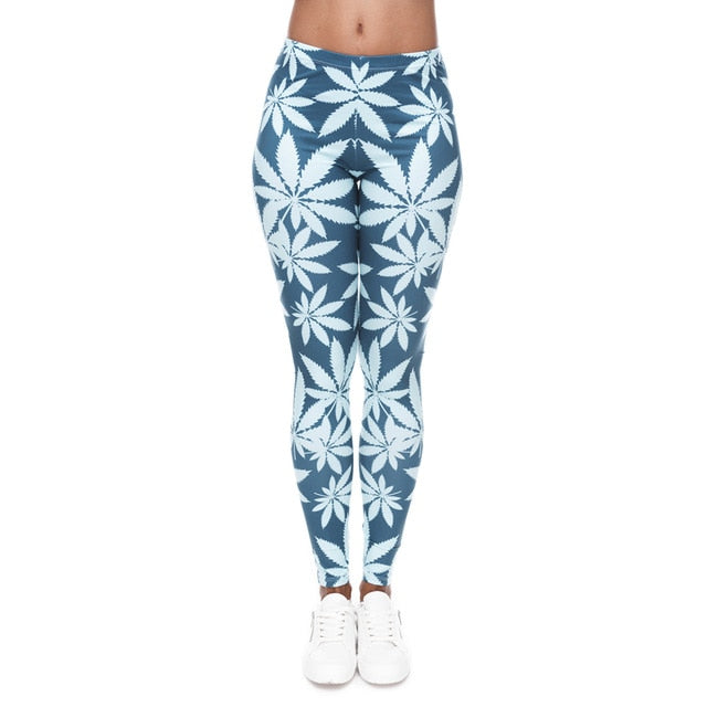 Fashion Leggings Mint Weed Printing Fitness Legging High Stretch Leggins High Waist Slim Sexy Legins Trouser Women Pants