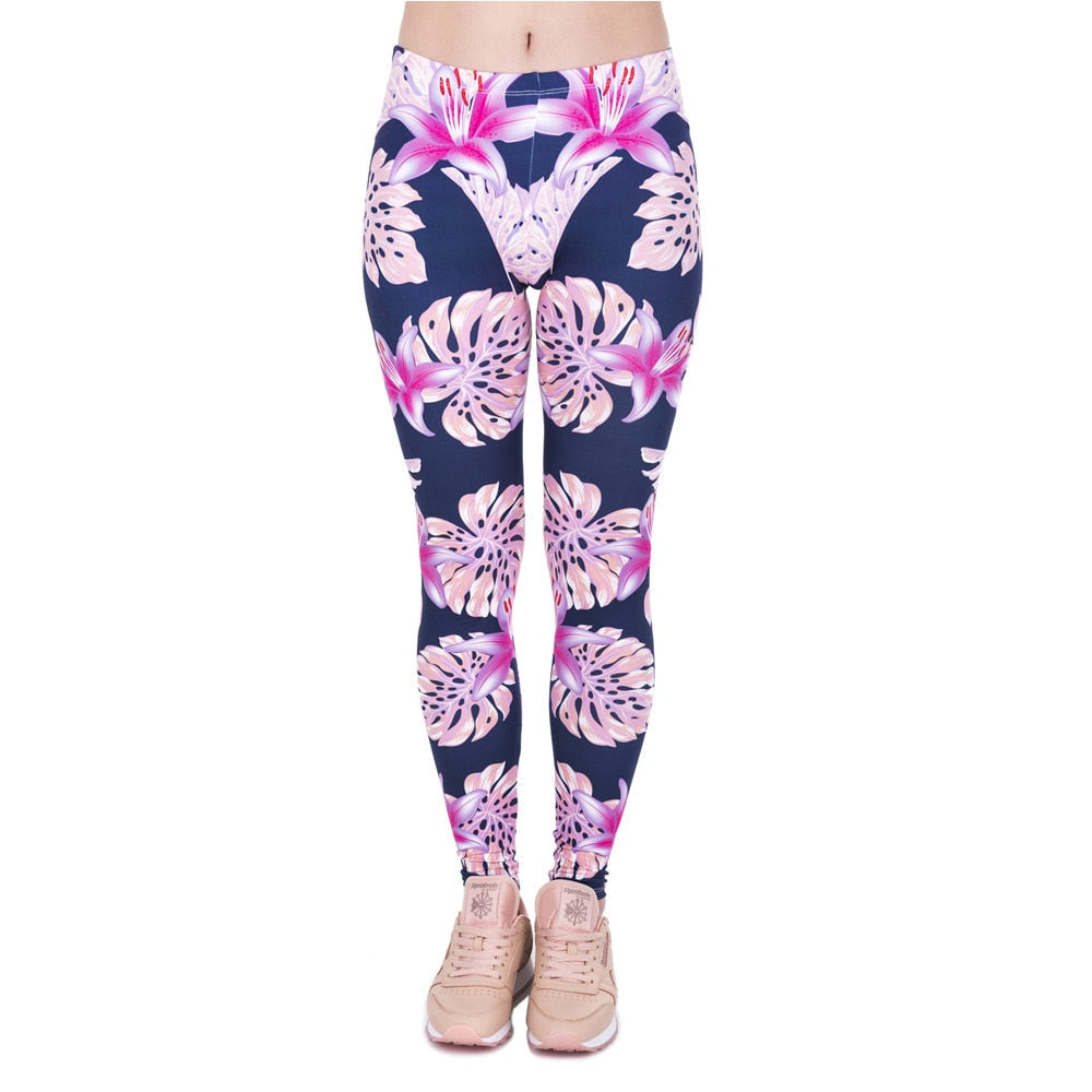 Pink Vegetation Printing Fashion Women Legins Woman Casual Legging High Waist Leggings