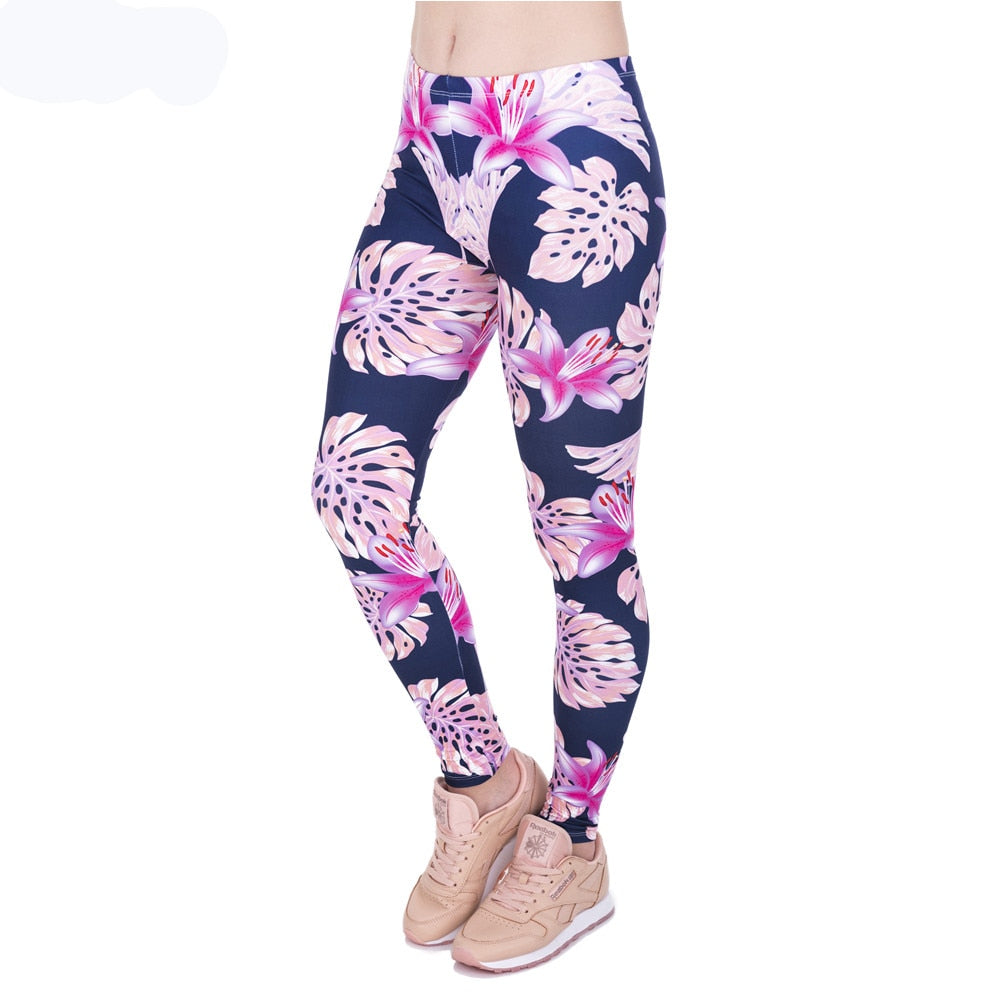 Pink Vegetation Printing Fashion Women Legins Woman Casual Legging High Waist Leggings