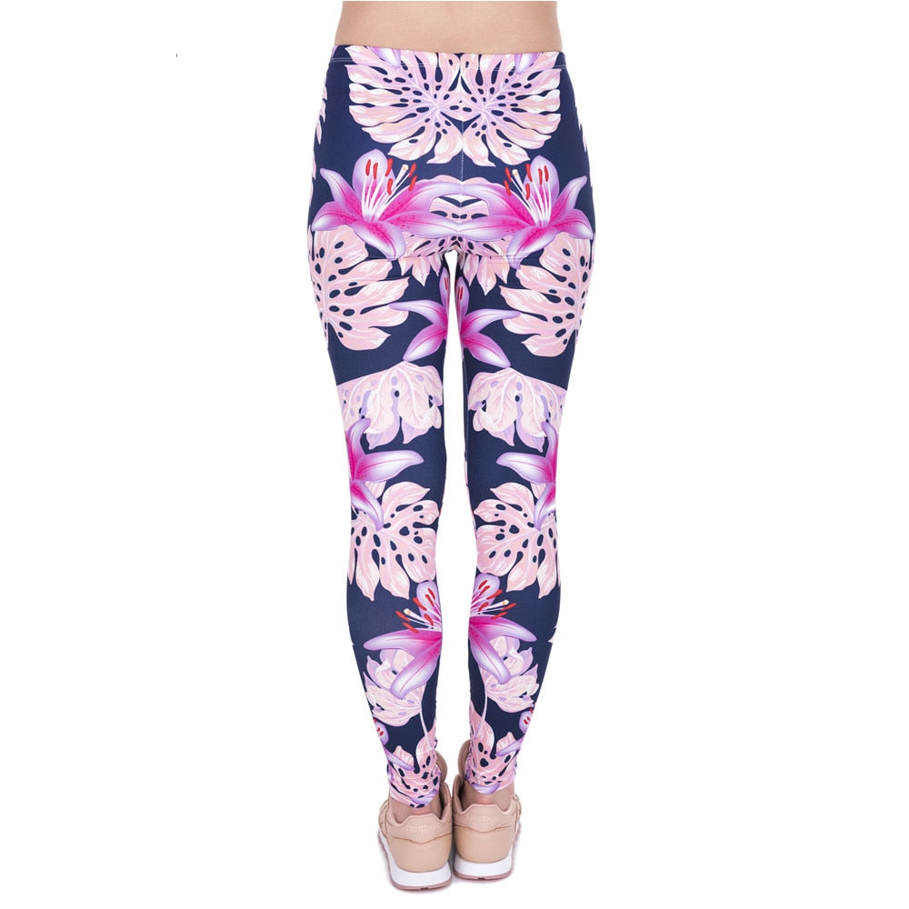 Pink Vegetation Printing Fashion Women Legins Woman Casual Legging High Waist Leggings