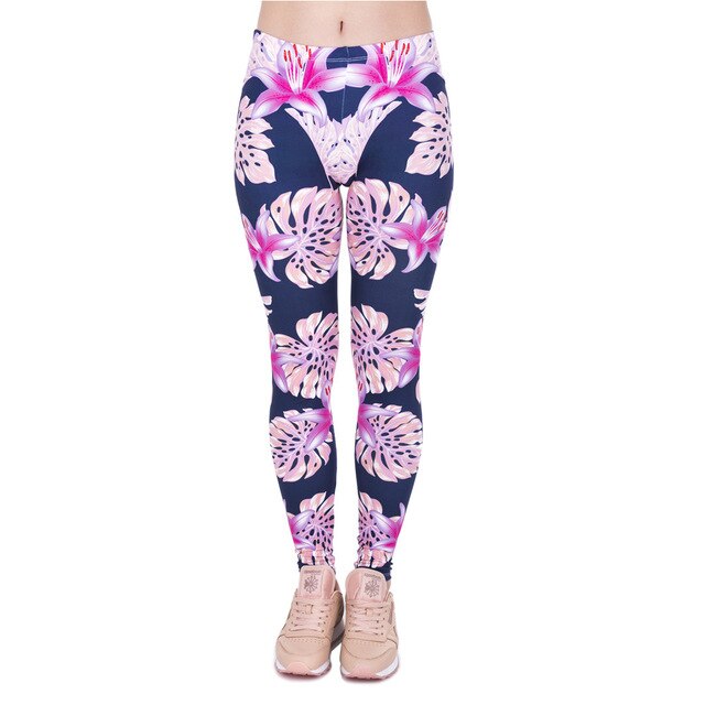 Pink Vegetation Printing Fashion Women Legins Woman Casual Legging High Waist Leggings
